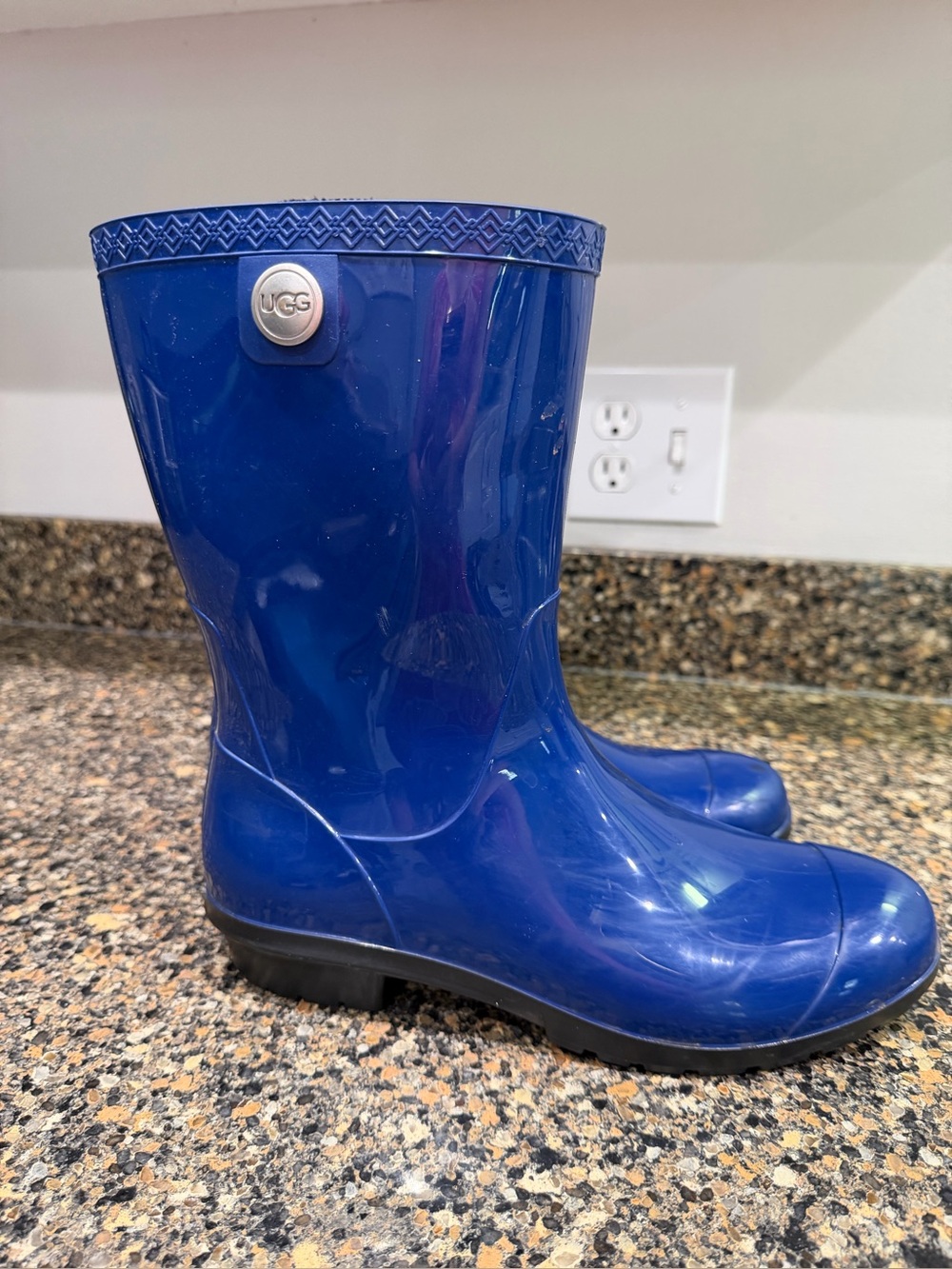 UGG Glossy Navy Blue Rain Boots ladies 9